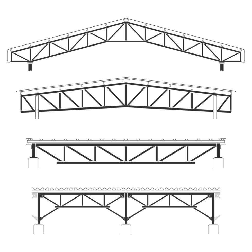 edificio de techos, silueta de encuadre,colección de vigas de techo, ilustración vectorial vector