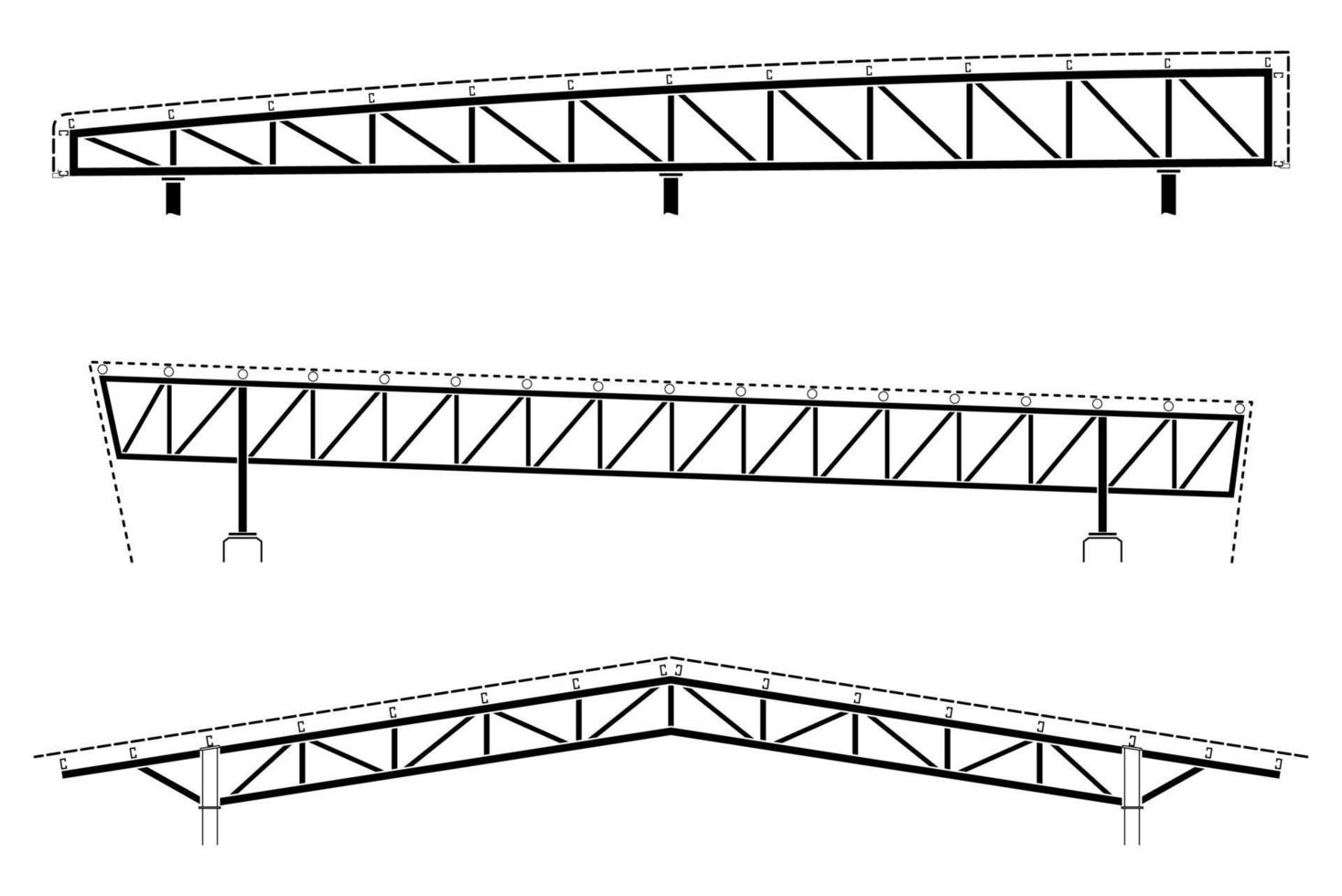 edificio de techos, silueta de encuadre,colección de vigas de techo, ilustración vectorial vector