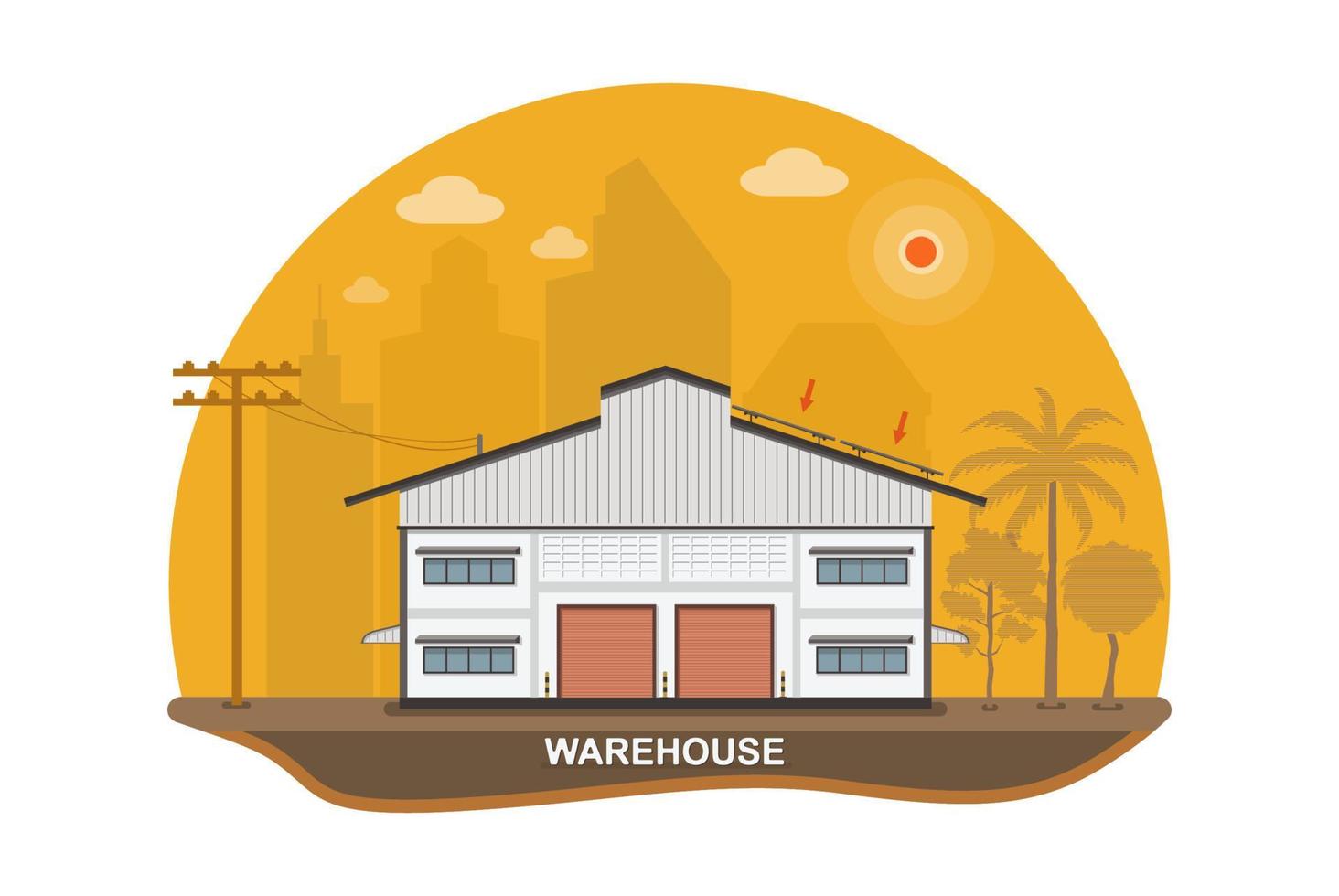Warehouse with solar panels on the roof vector illustration