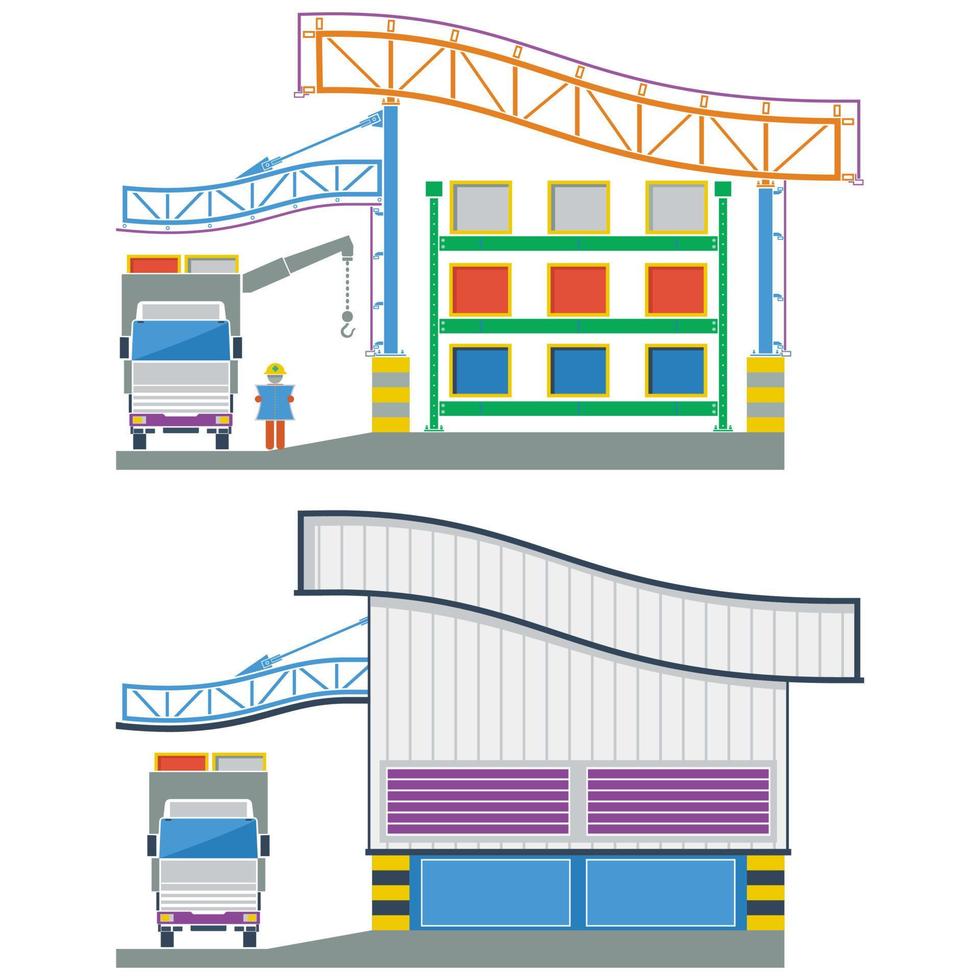 Factory building, cross section warehouse ,vector illustration vector