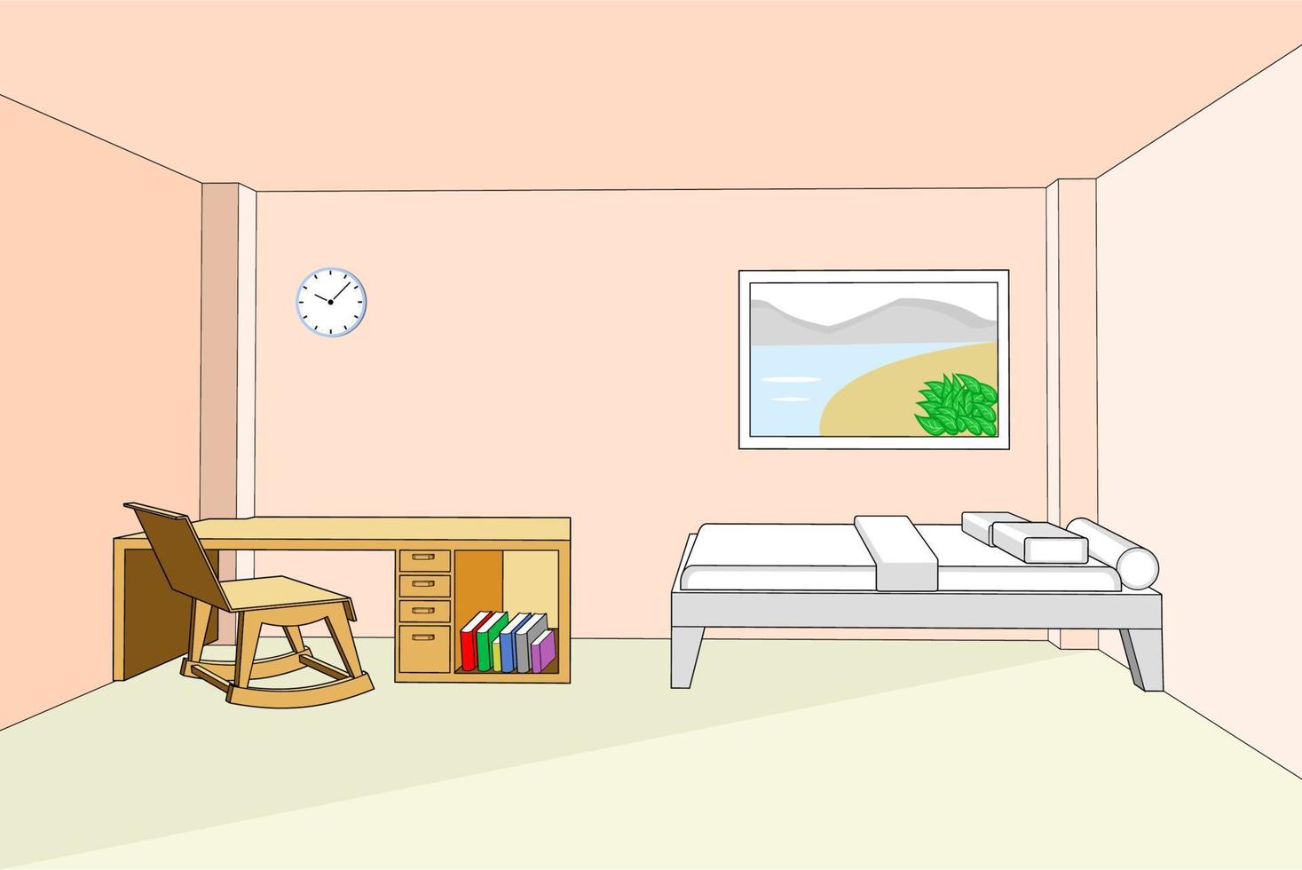 Bedroom interior with desk 3d vector illustration