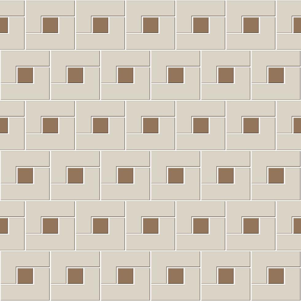 Abstract seamless pattern of brown ceramic floor tiles. L shape blocks with small square inside. Design geometric mosaic texture for the decoration of the kitchen room, vector illustration
