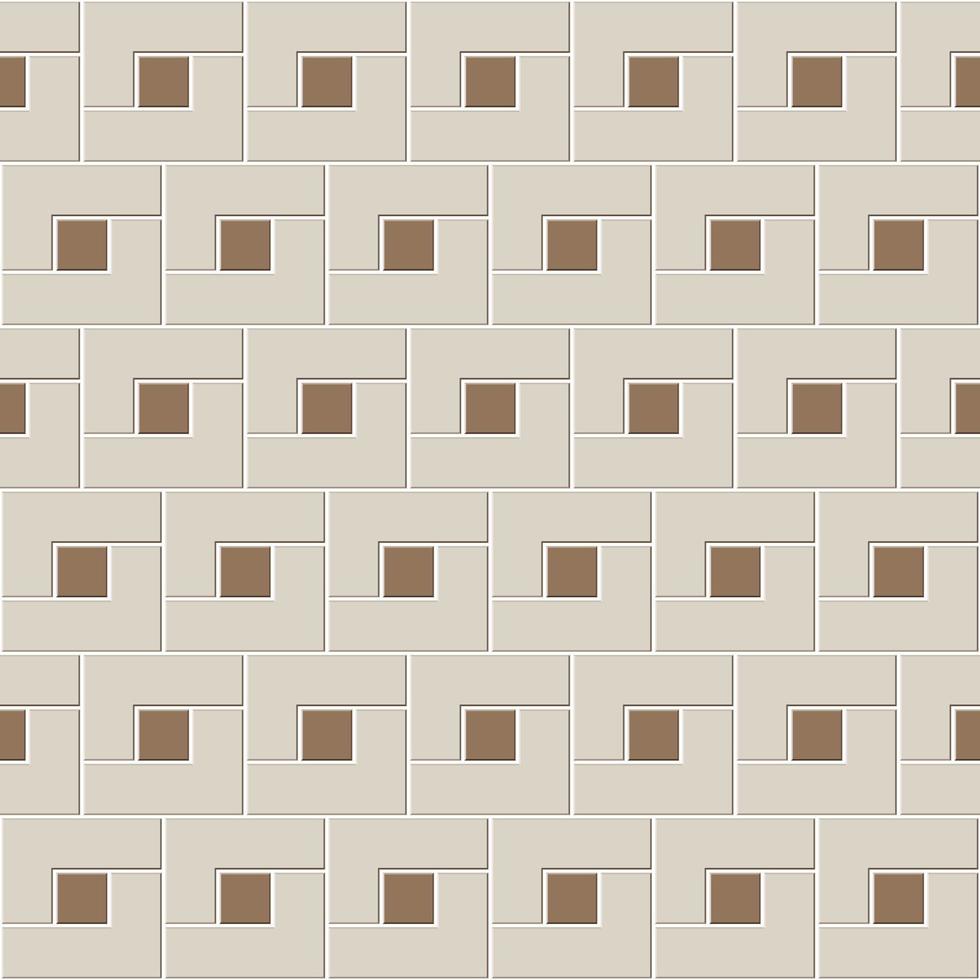 Abstract seamless pattern of brown ceramic floor tiles. L shape blocks with small square inside. Design geometric mosaic texture for the decoration of the kitchen room, vector illustration