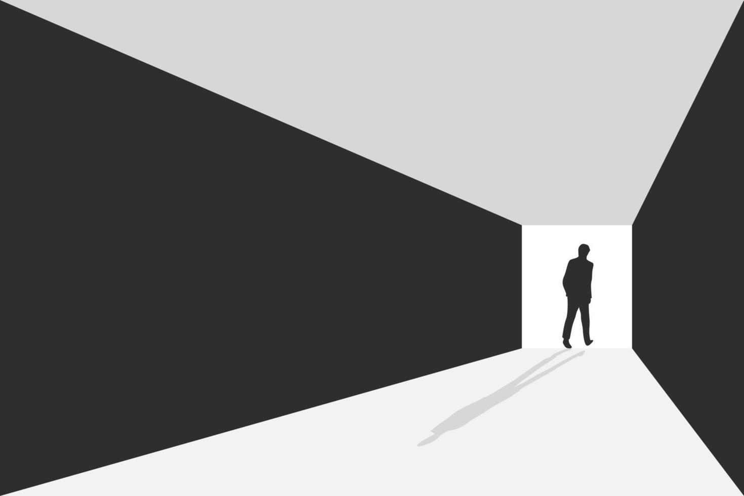 vista de perspectiva. hombres de negocios caminando por el camino iluminado, ilustración vectorial vector