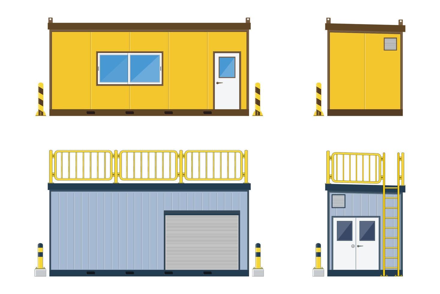 sitio de construcción de oficinas de contenedores con almacenamiento de contenedores aislado sobre fondo blanco, ilustración vectorial vector