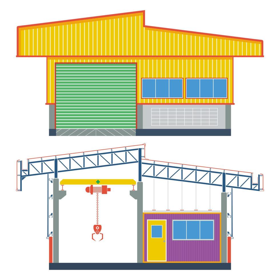edificio de almacén, fábrica de transporte, ilustración vectorial vector