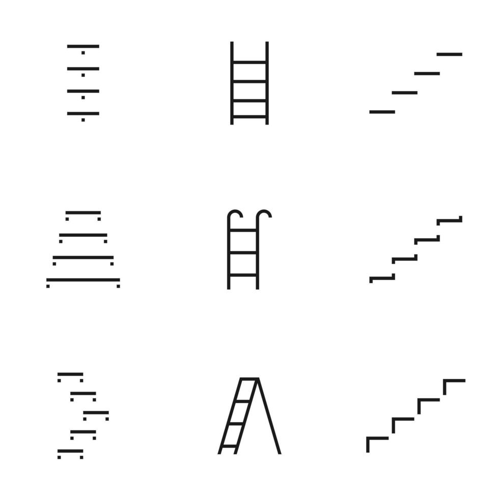 Set of staircase line icons contains steps stair, ladder and more. 64x64 Pixel Perfect. vector illustration