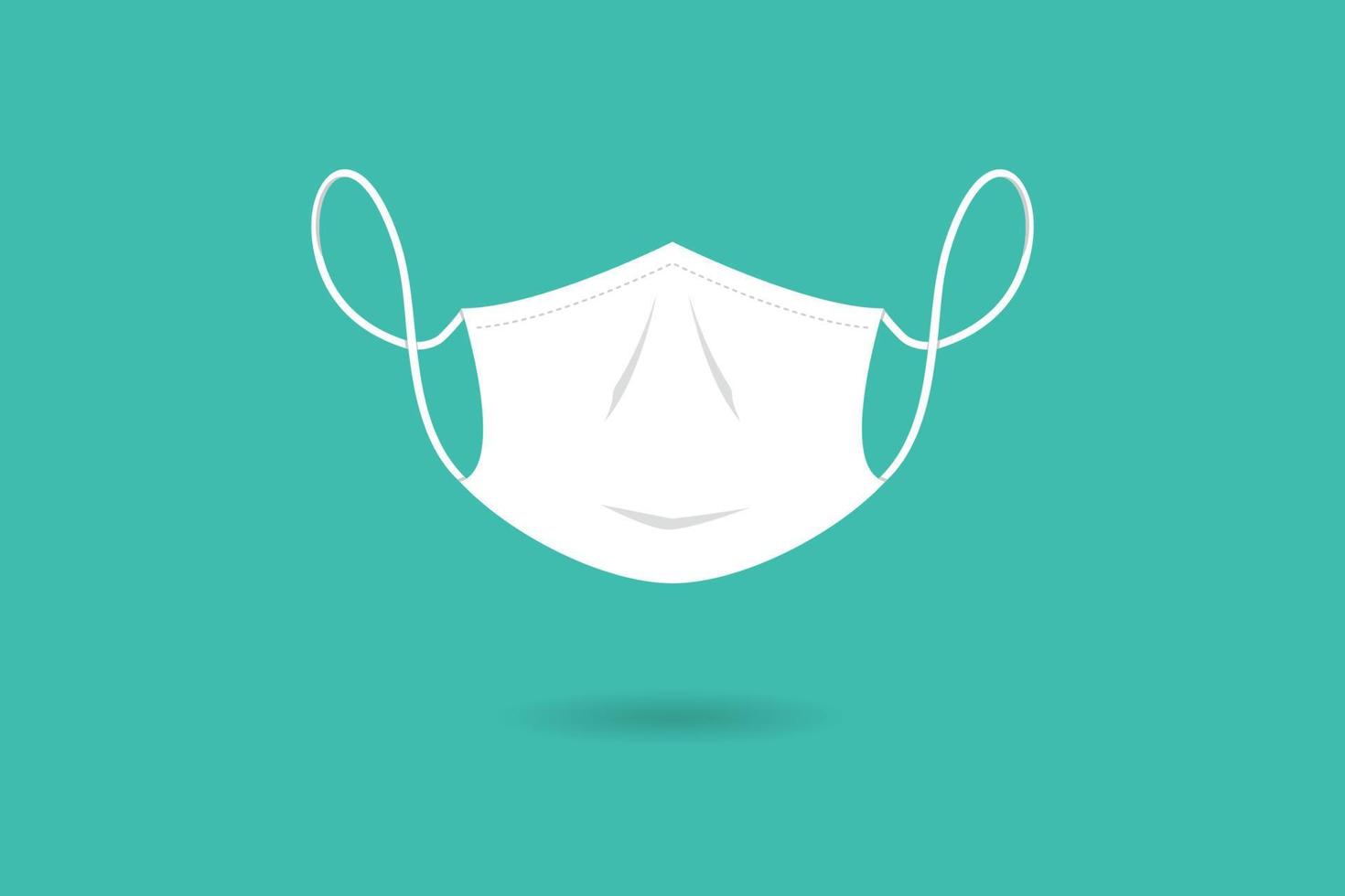 White protective medical face mask isolated on green background, vector illustration