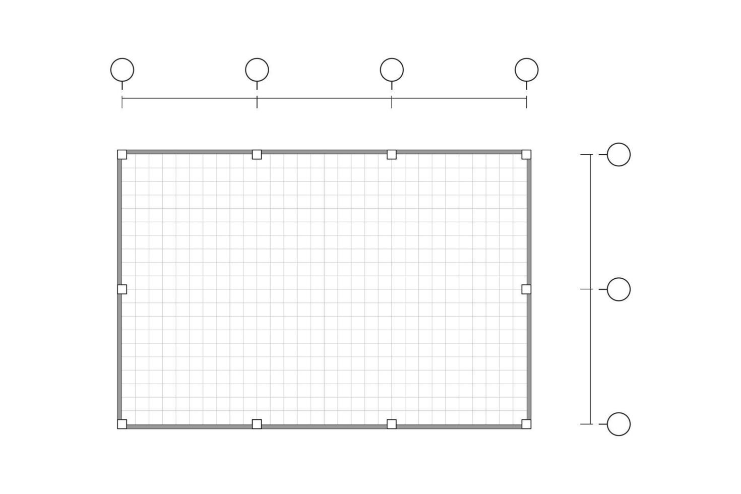 Top view, black and white outline drawing, blank house plan simple flat with line grid, vector illustration