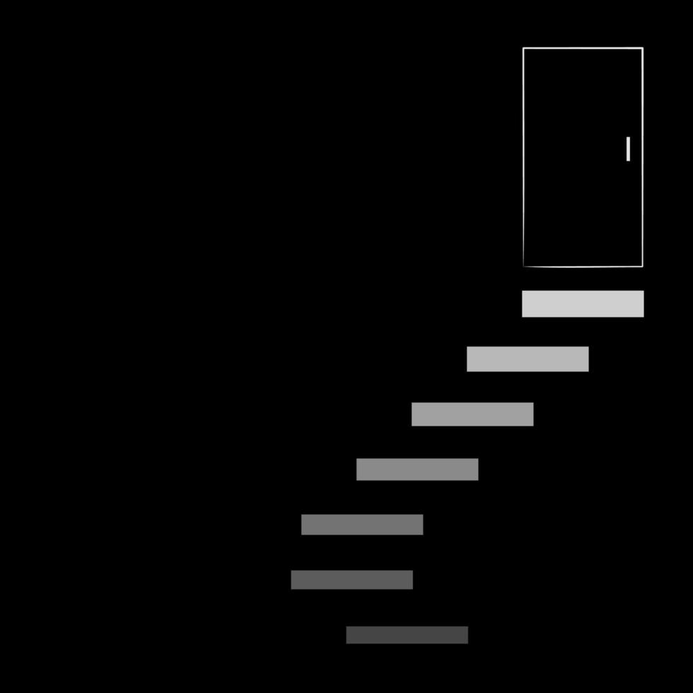 puerta de salida negra con escalera en cuarto oscuro, ilustración vectorial. vector