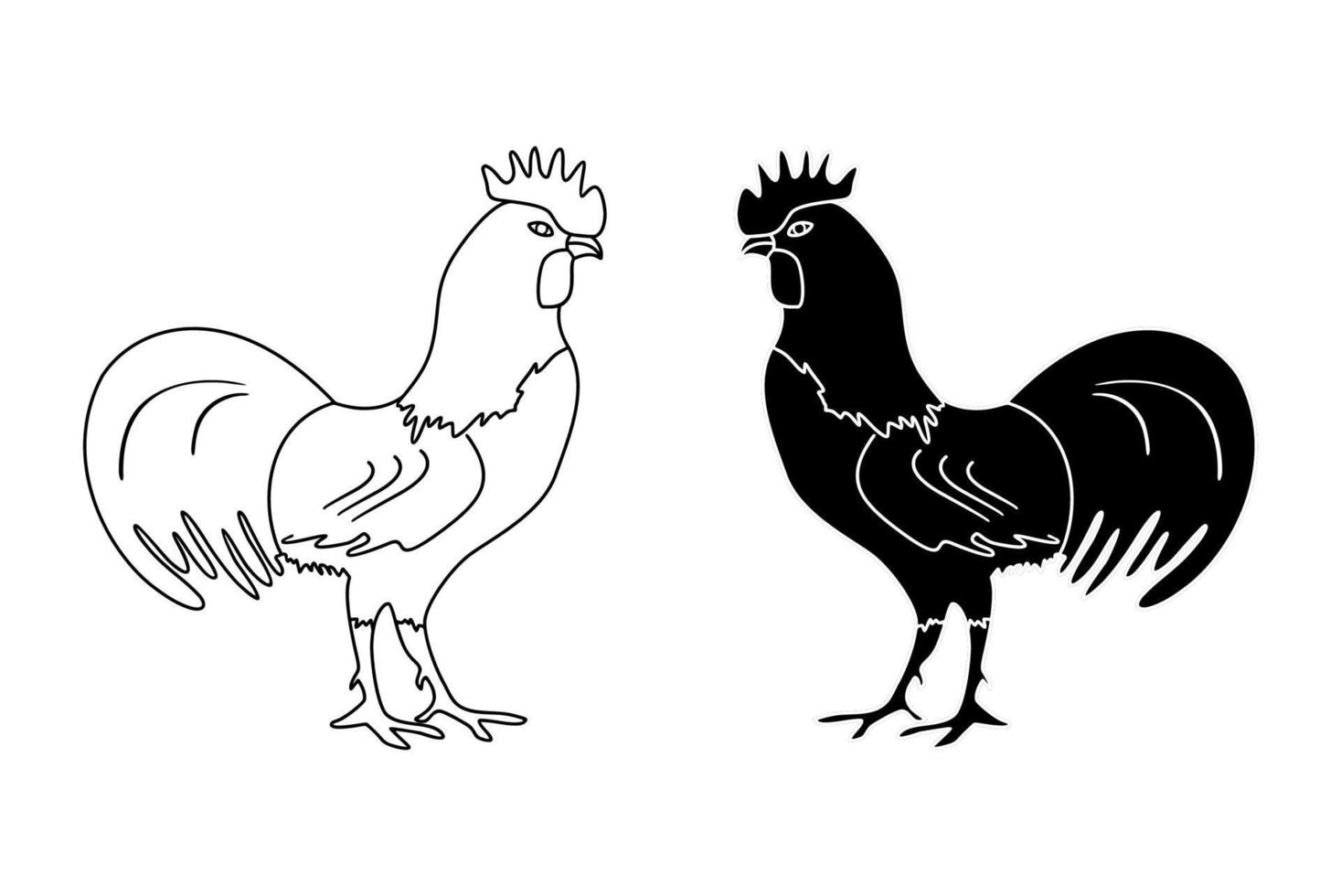 dibujo de contorno en blanco y negro de un gallo sobre un fondo blanco, ilustración vectorial vector