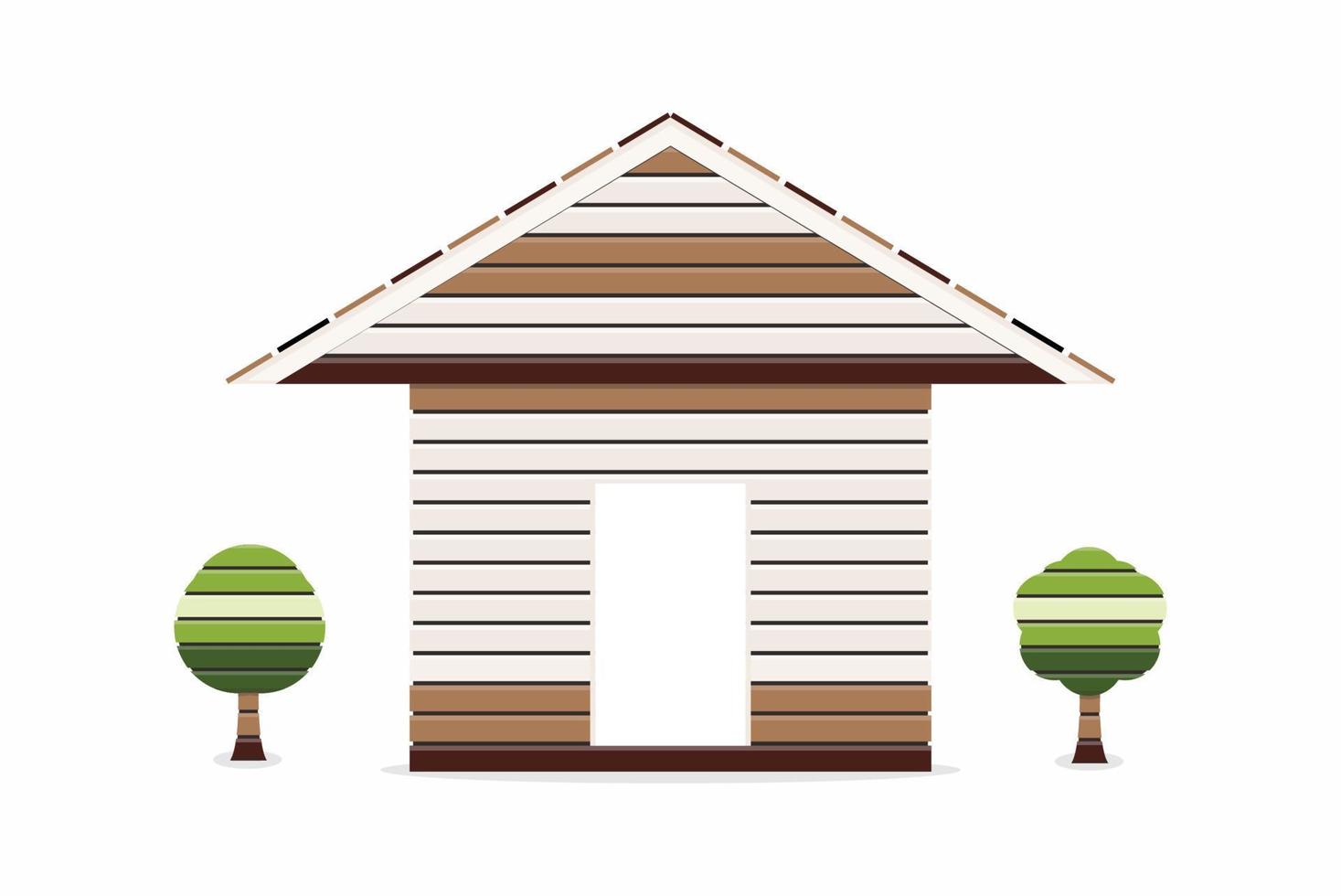 Wooden house with small tree on white background, vector illustration