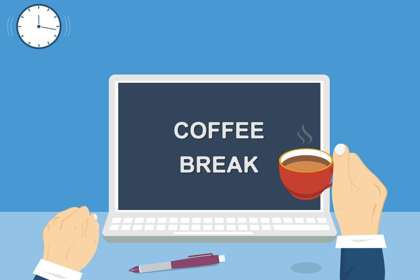 los hombres de negocios se relajan durante un descanso para tomar café después de hacer ejercicio por completo, ilustración de vectores de dibujos animados
