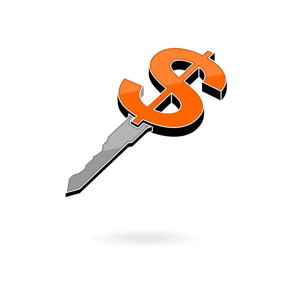 Concept of financial success. Orange key in the form of a dollar sign isolated on white background vector