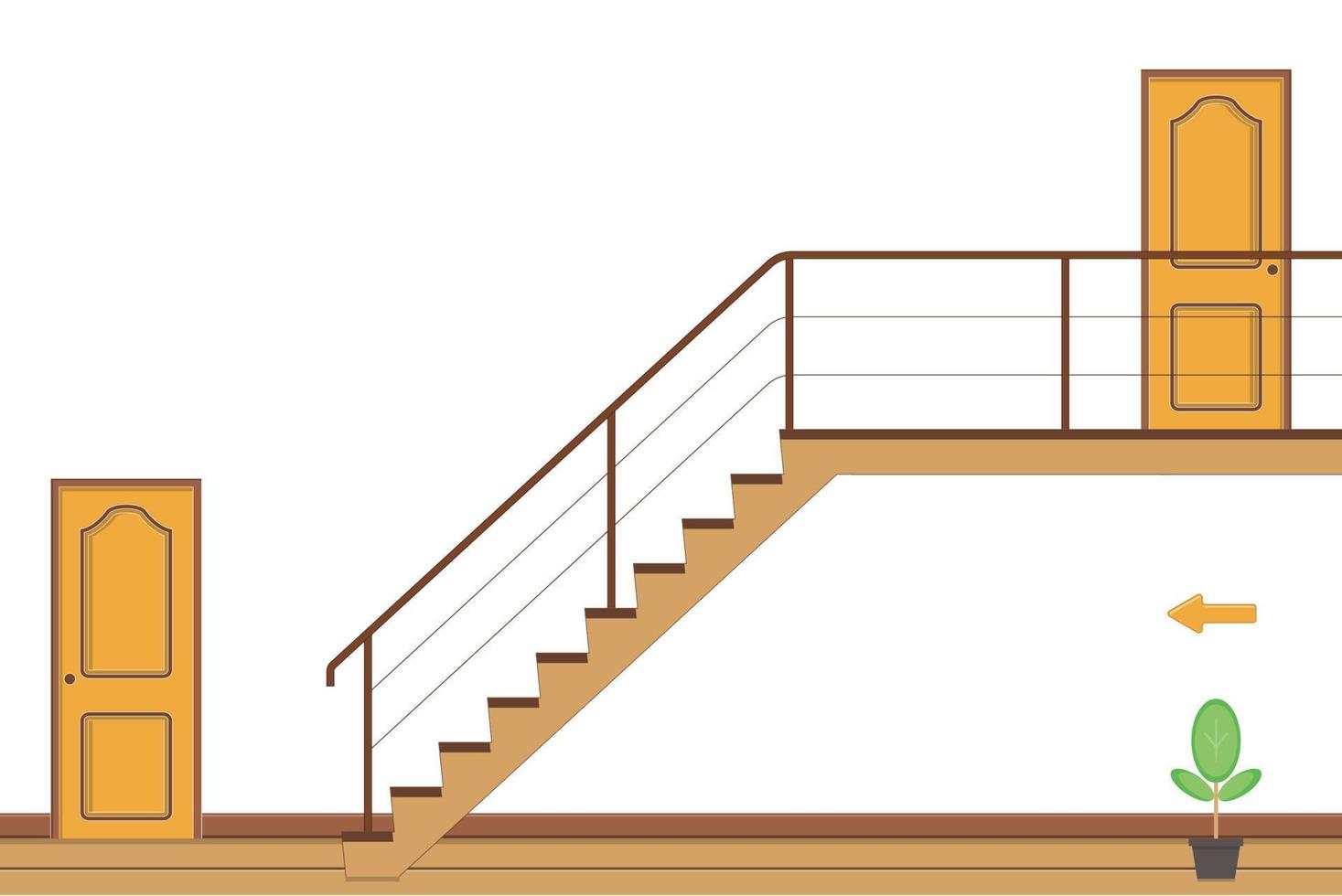 habitación interior luminosa con escaleras y dos puertas, ilustración vectorial de estilo plano. vector