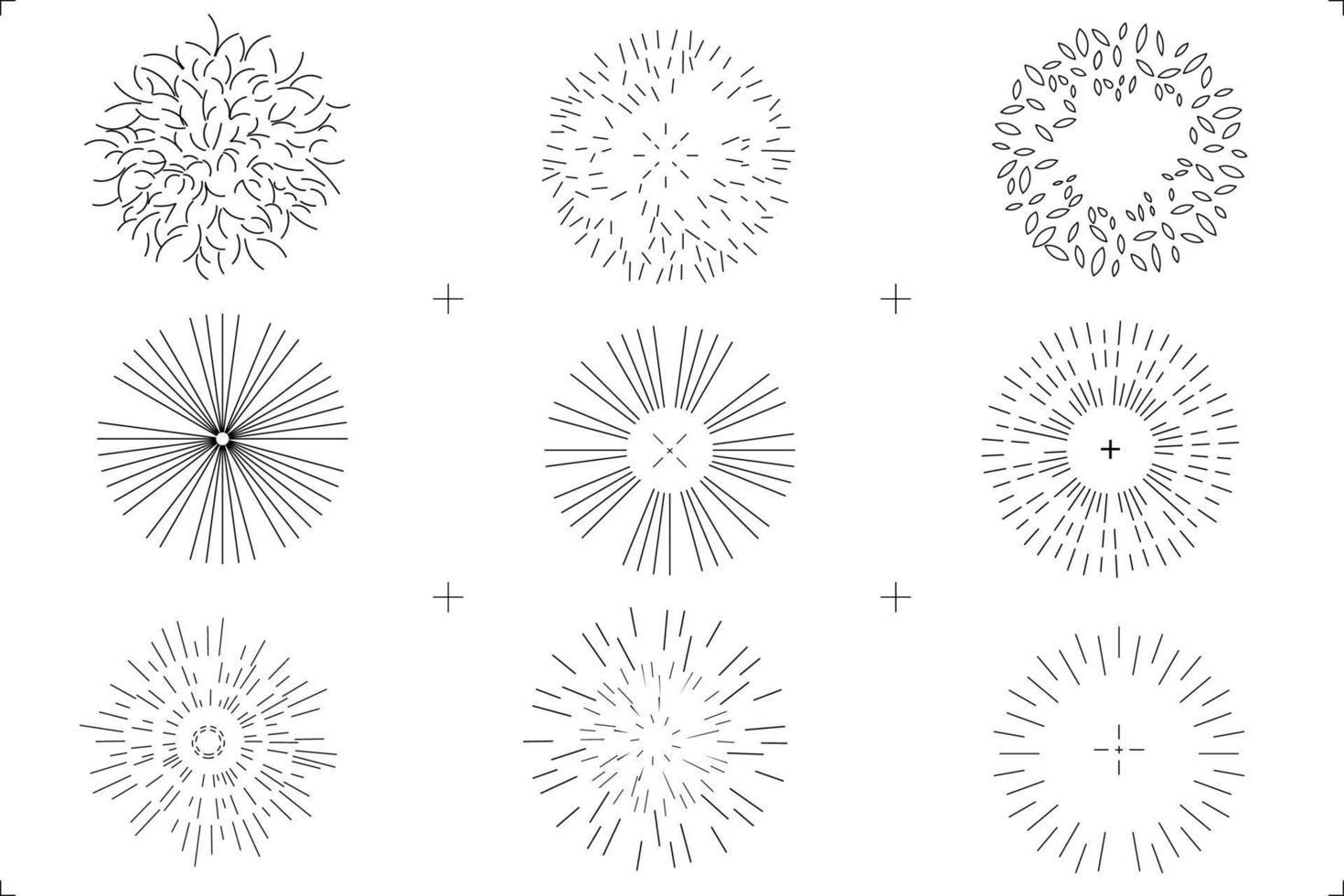 Set of drawing trees on white background, top view, for architecture and landscape, vector illustration