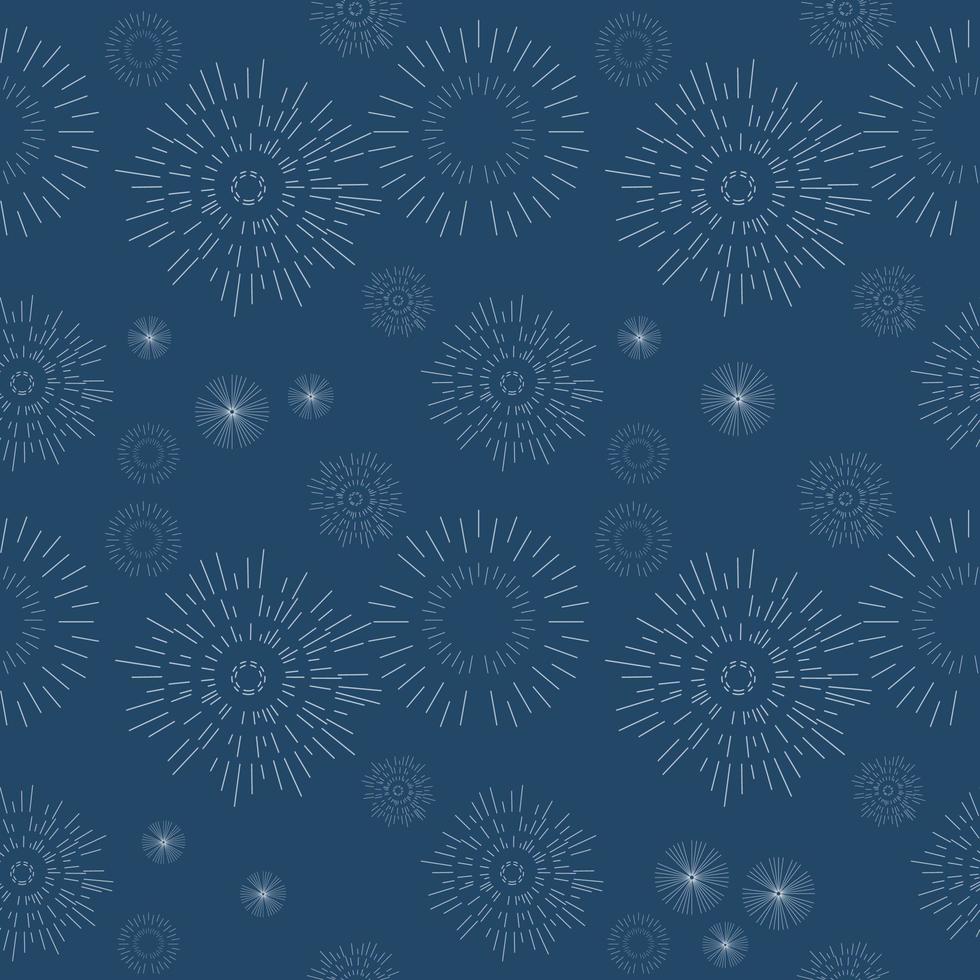 Seamless geometric pattern, fireworks on blue background, stripes abstract template, vector illustration