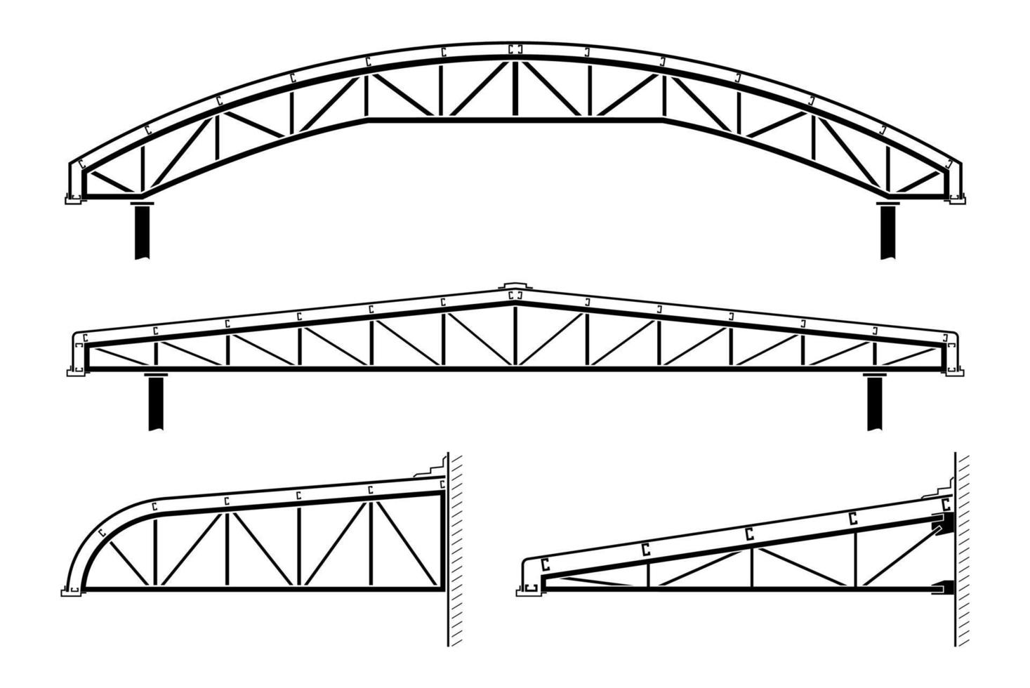 edificio de techado, cubierta de estructura de acero, juego de vigas de techo, ilustración vectorial vector