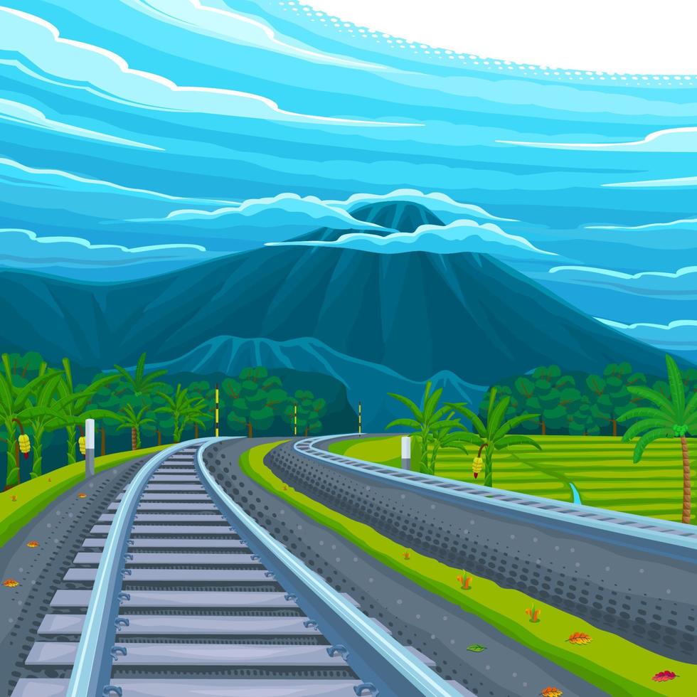 Mountain view and train road vector