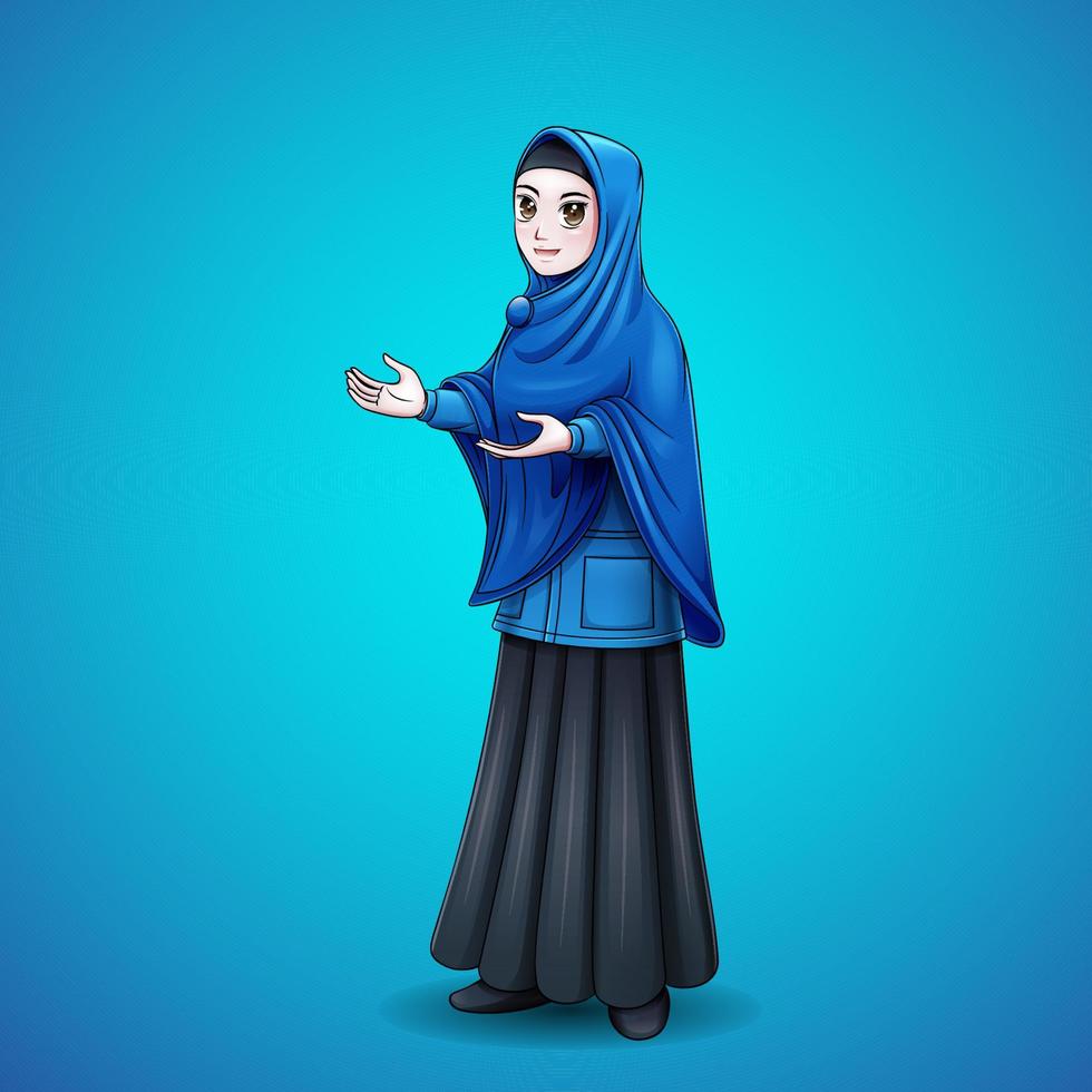 Muslim woman restaurant waiter illustration vector