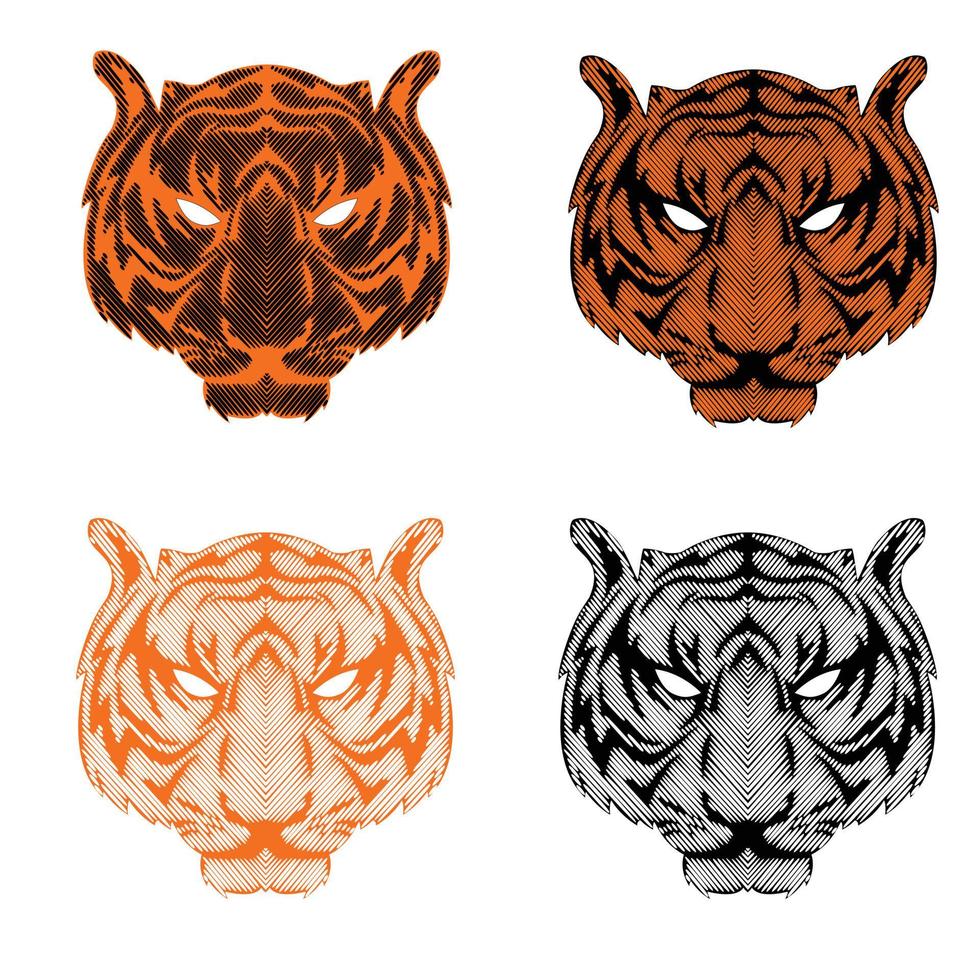 Tiger heads elememt pattern. Line art vector