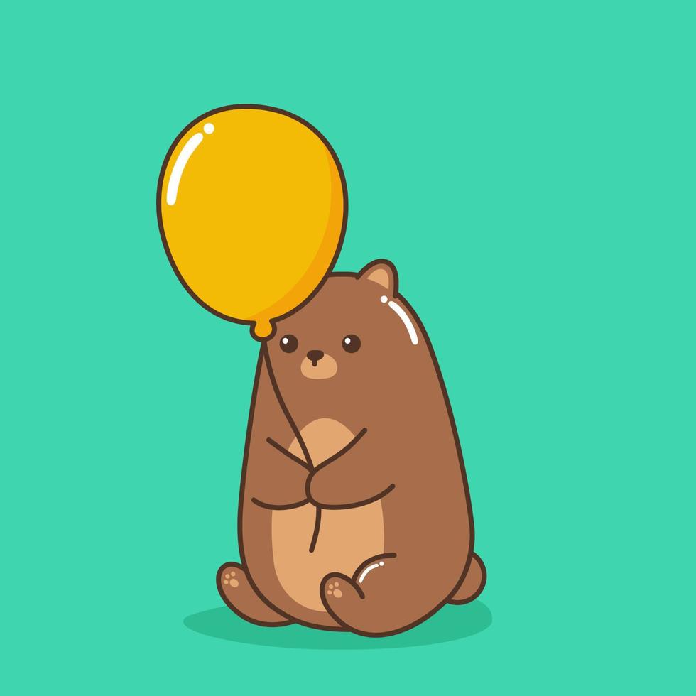 cute teddy bear holding balloon vector