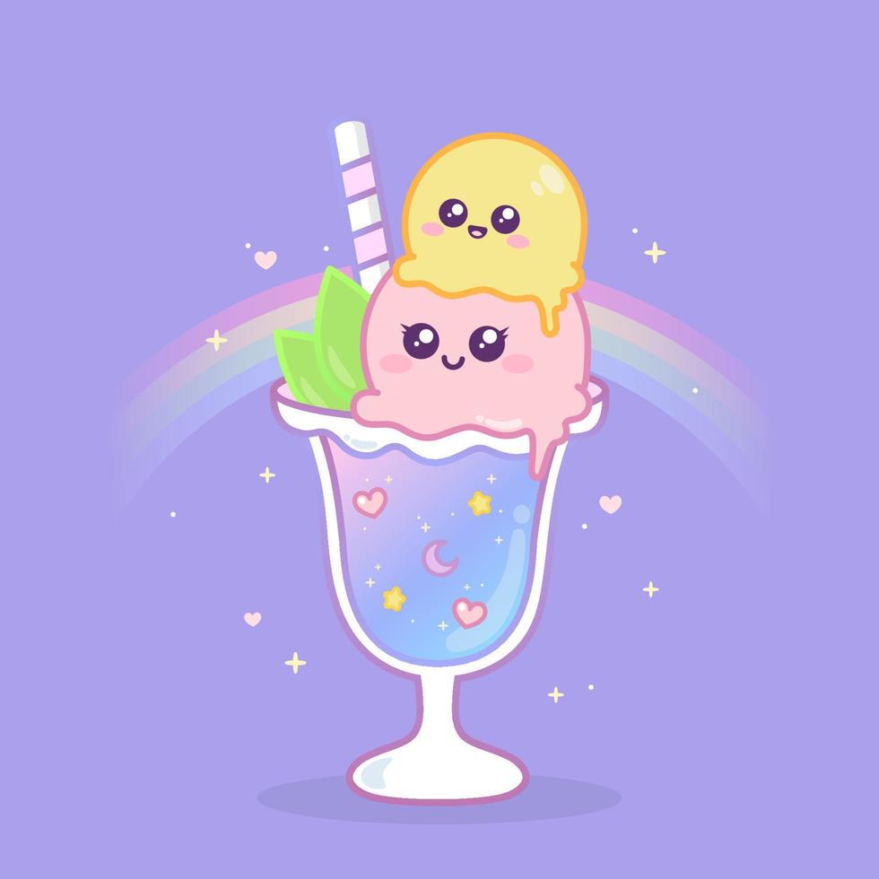 cute ice cream parfait in cute style vector