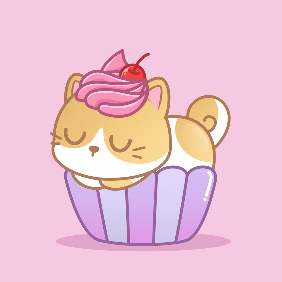 lindo gato muffin y cupcake en estilo lindo vector
