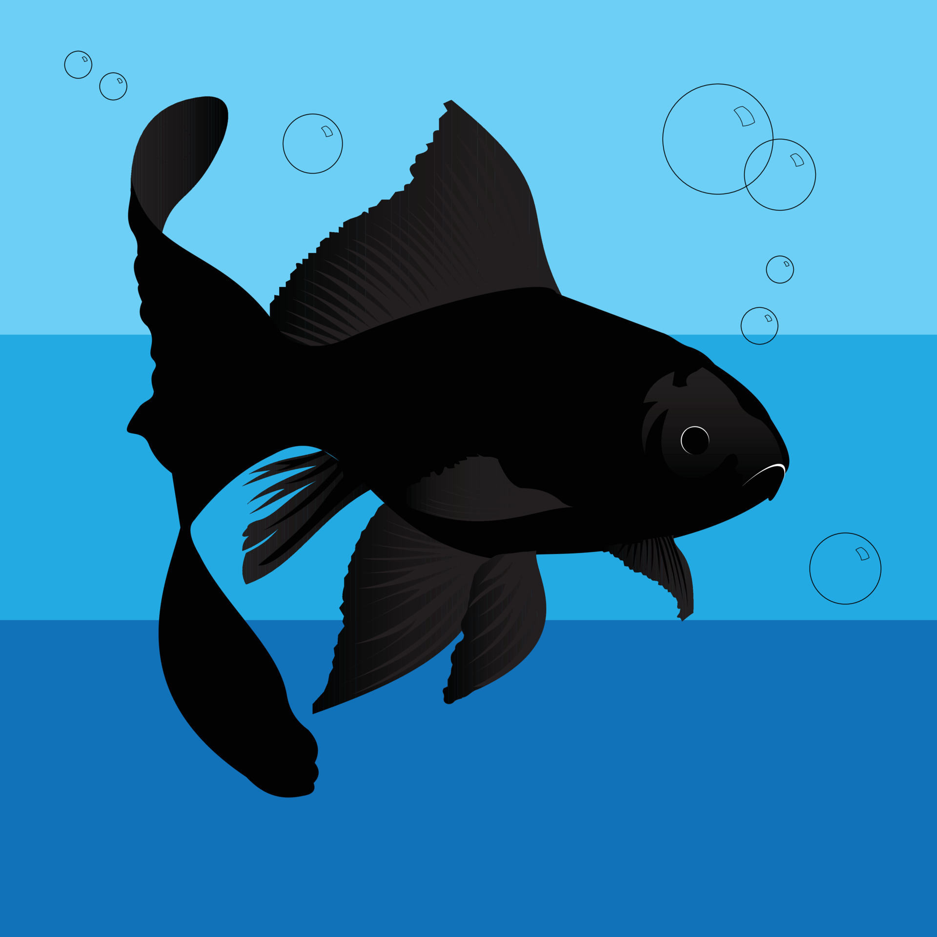 black shadow of Ornamental fish with twisted fins in black color 3 8384729  Vector Art at Vecteezy