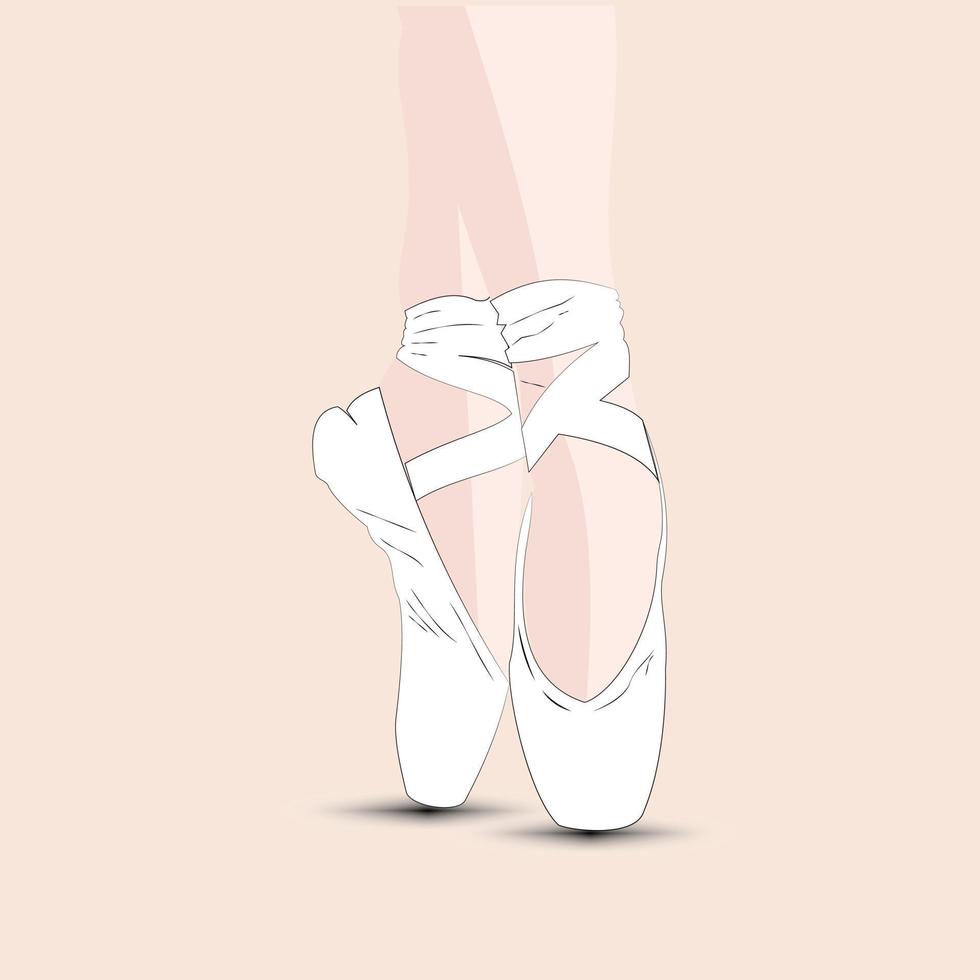 pies de bailarina de pie de puntillas en zapatillas de ballet blancas con cintas vector