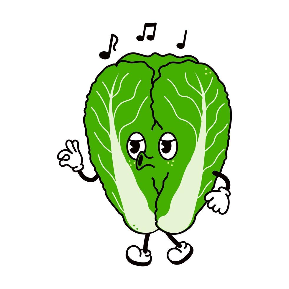 Cute funny Chinese cabbage walking singing character. Vector hand drawn traditional cartoon vintage, retro, kawaii character illustration icon. Isolated on white background. cabbage walk and sing