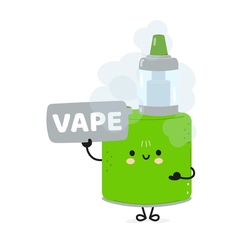 lindo y divertido personaje de póster de vape. ilustración de personaje kawaii de dibujos animados dibujados a mano vectorial. fondo blanco aislado. cartel de vape vector