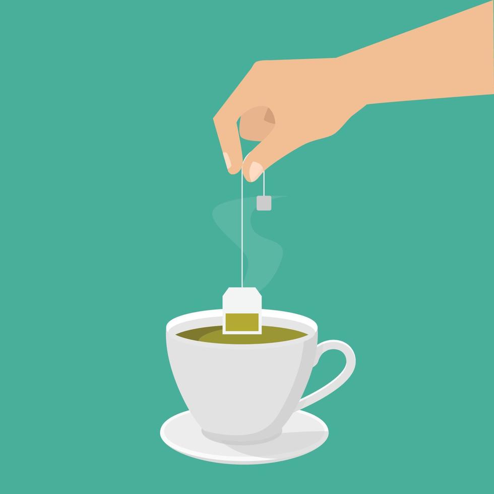 Flat Icon hand brewing green tea. Isolated on blue background with long shadow. Modern vector illustration for web and mobile.