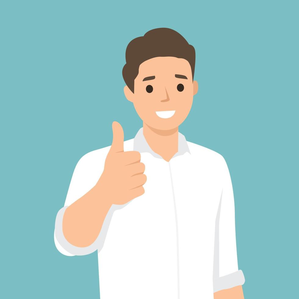 Happy man shows gesture cool. Vector illustration in cartoon style