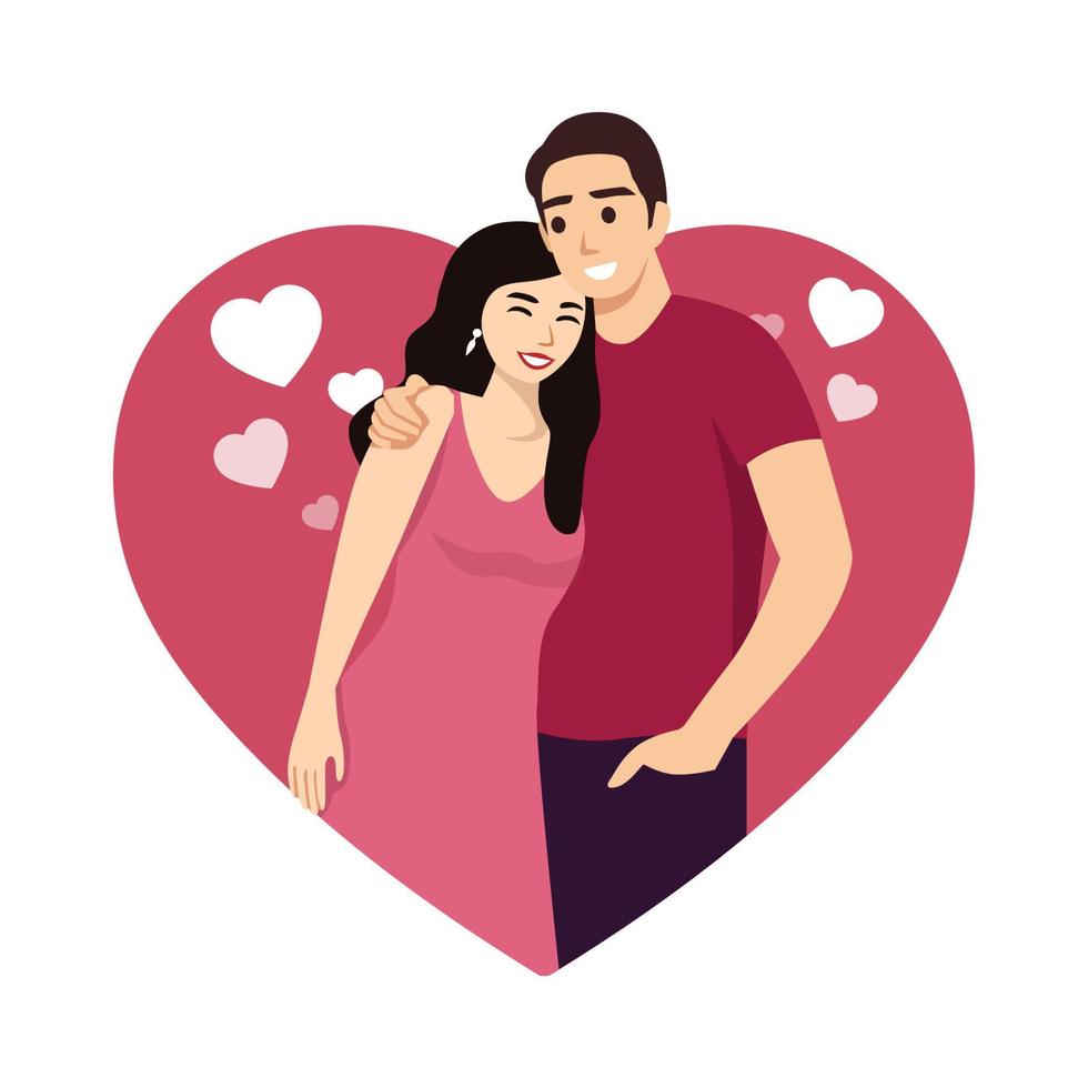 pareja enamorada. hombre y mujer abrazándose cariñosamente. personajes para la fiesta de san valentín. ilustración vectorial en estilo de dibujos animados vector