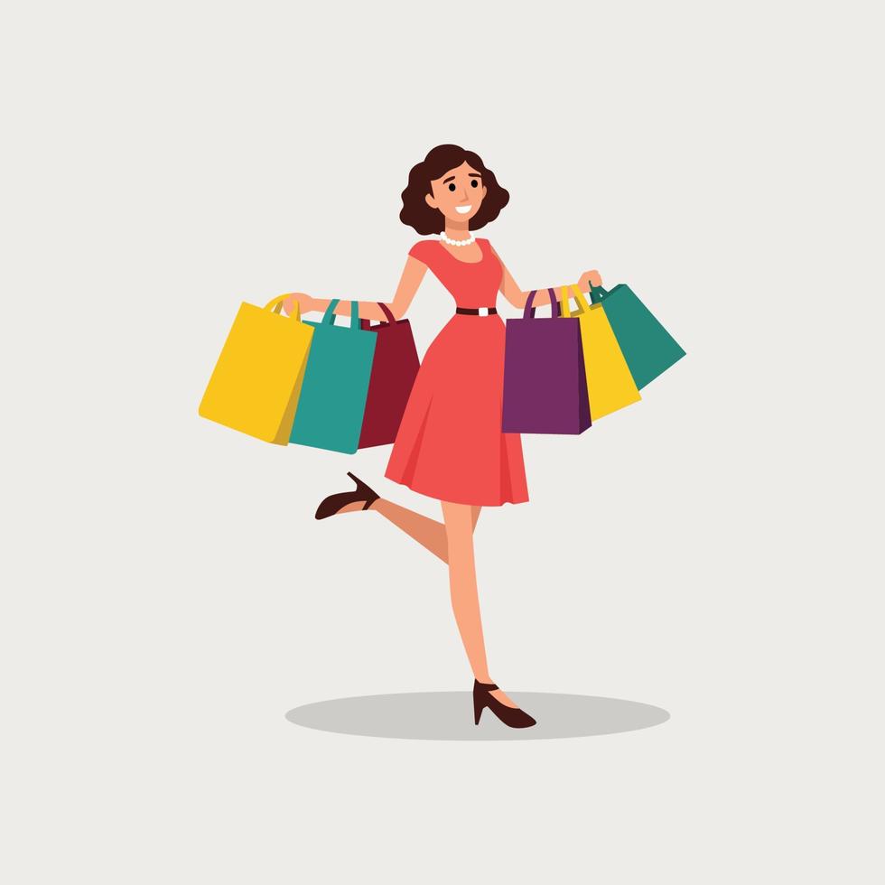 Happy shopping girl vector illustration