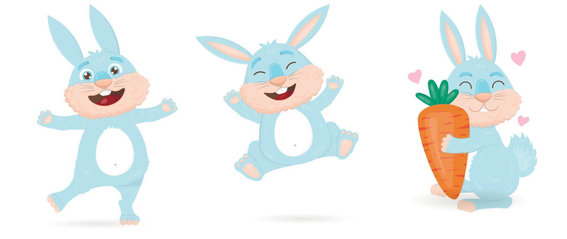 Collection of cute blue cartoon rabbits vector