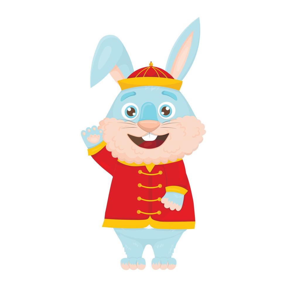 Cute cartoon blue rabbit in national chinese welcome vector