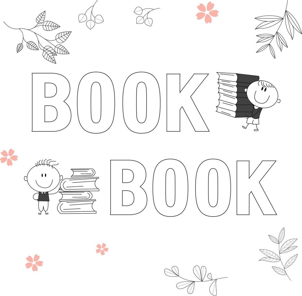 Traditional vector illustration of a child with a big , book