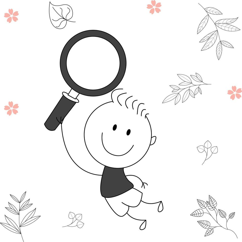 Traditional vector illustration of a child with a big smile, research