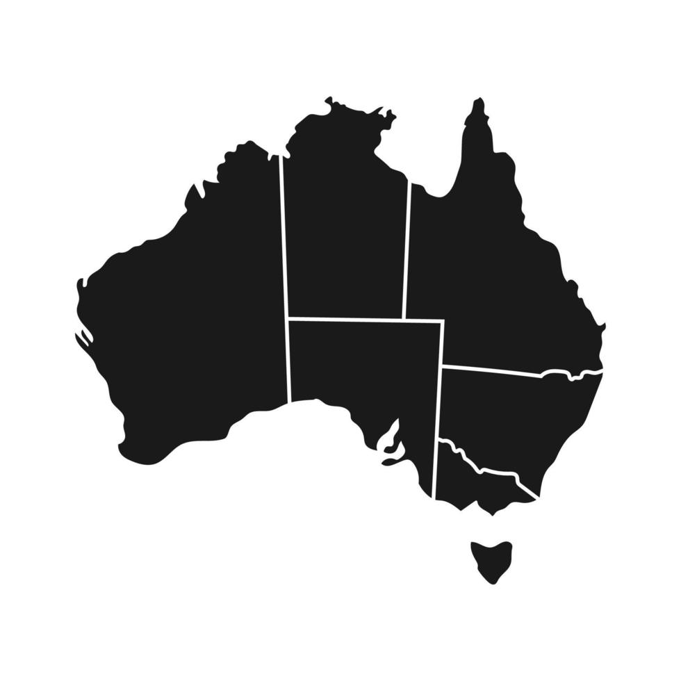 mapa de australia con línea de territorio con color negro aislado sobre fondo blanco. ilustración vectorial mapa del mundo simplificado. imagen generalizada del continente australia. vector