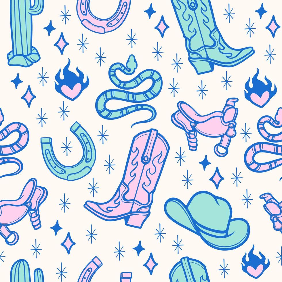 hand drawn cowboy pattern seamless vector