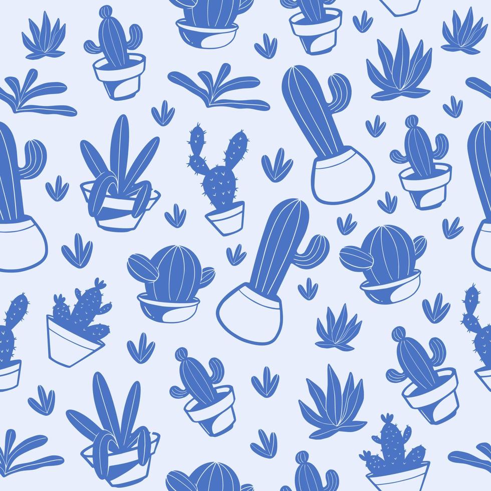 Hand drawn Cactus plant pattern seamless vector design