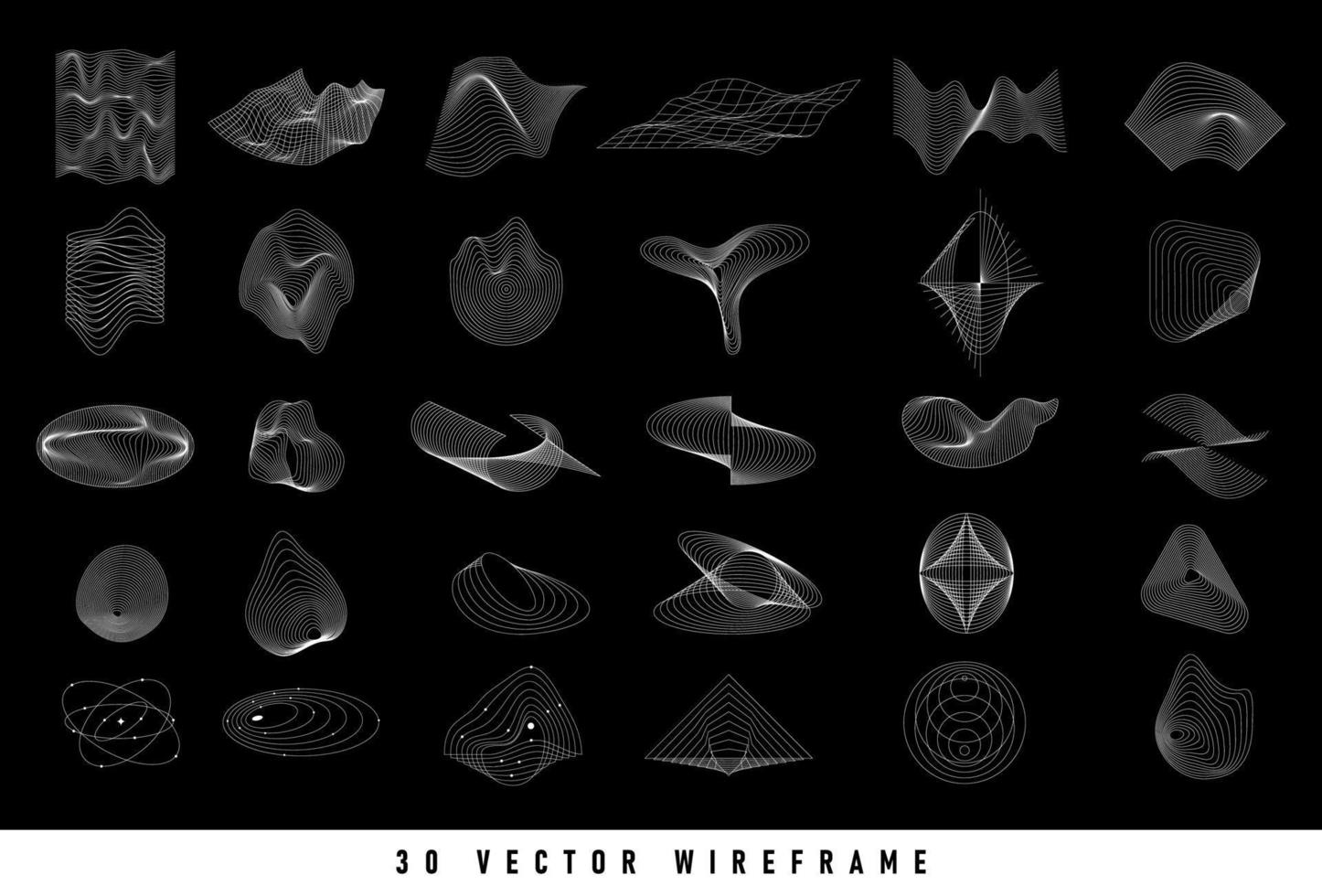 30 set wireframe shape vector illustrations