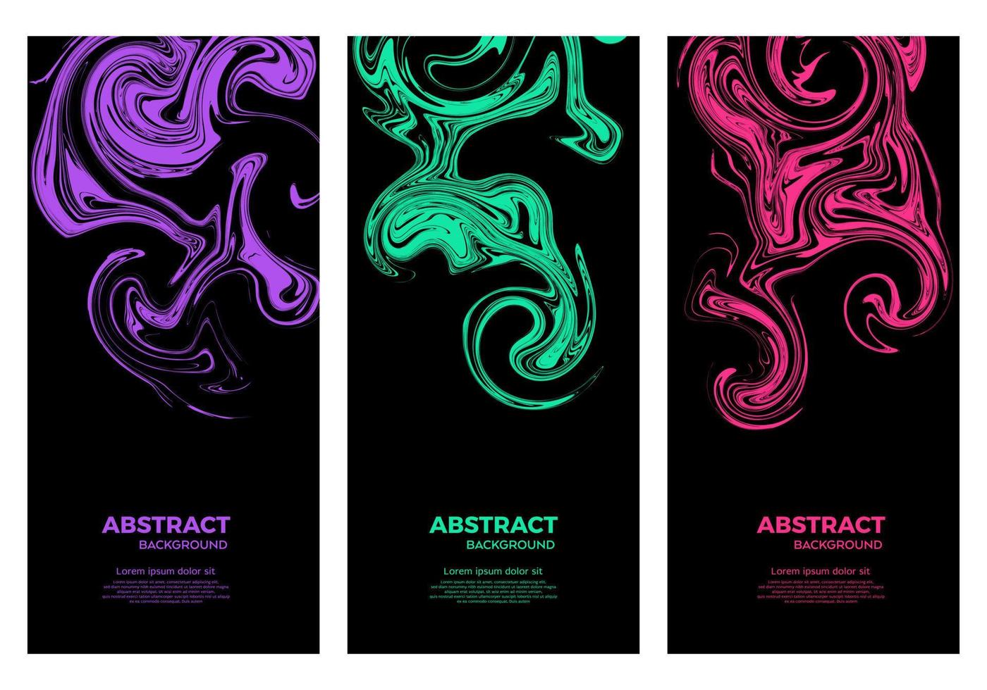 Black background with colored abstract melted liquid. vector set