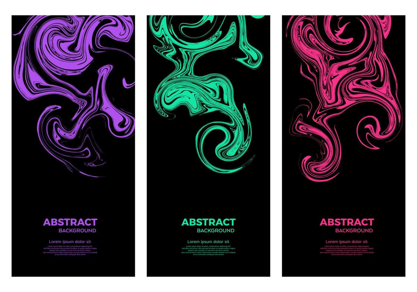 Black background with colored abstract melted liquid. vector set