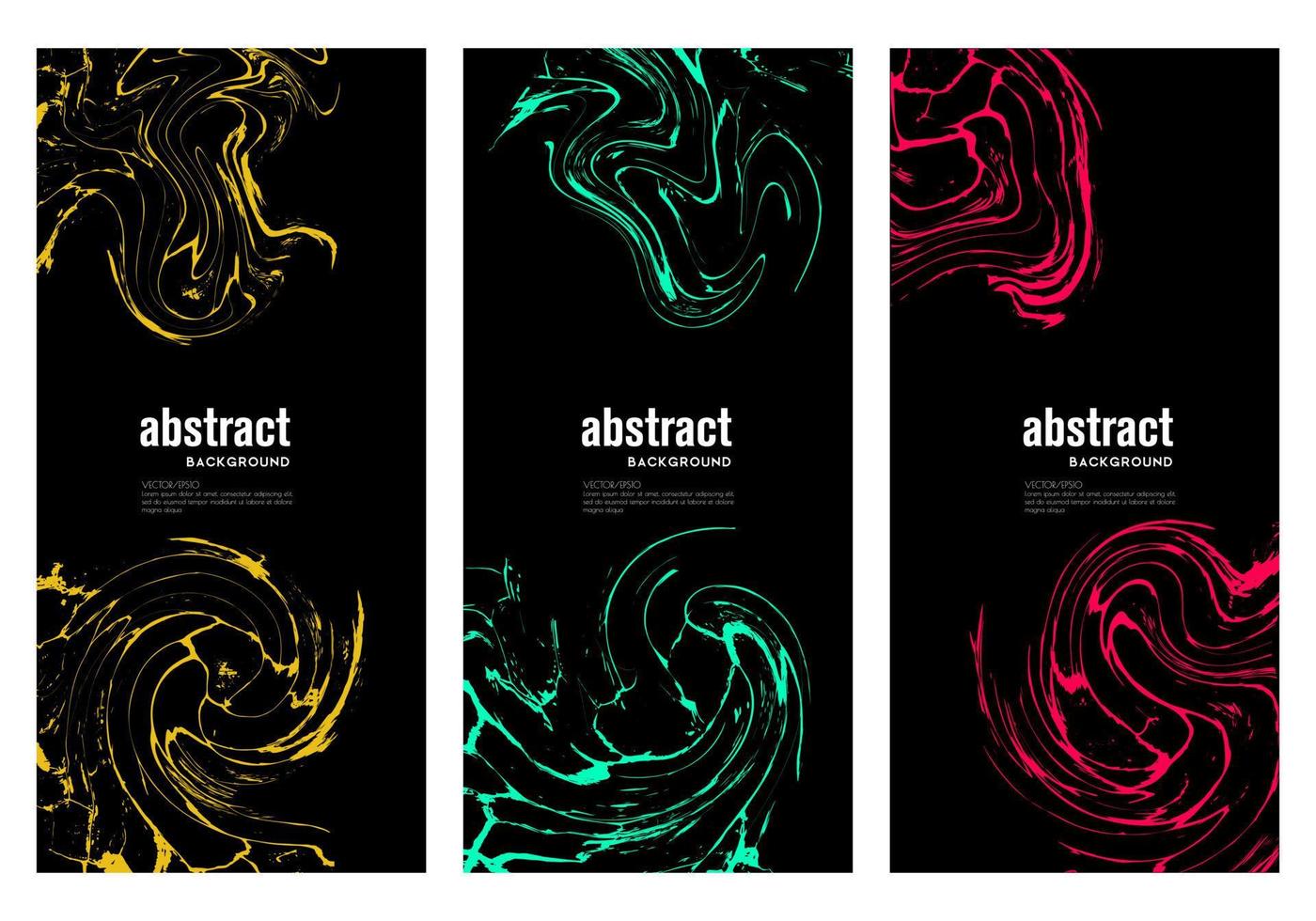 Set of backgrounds with yellow red and green abstract paint textures vector