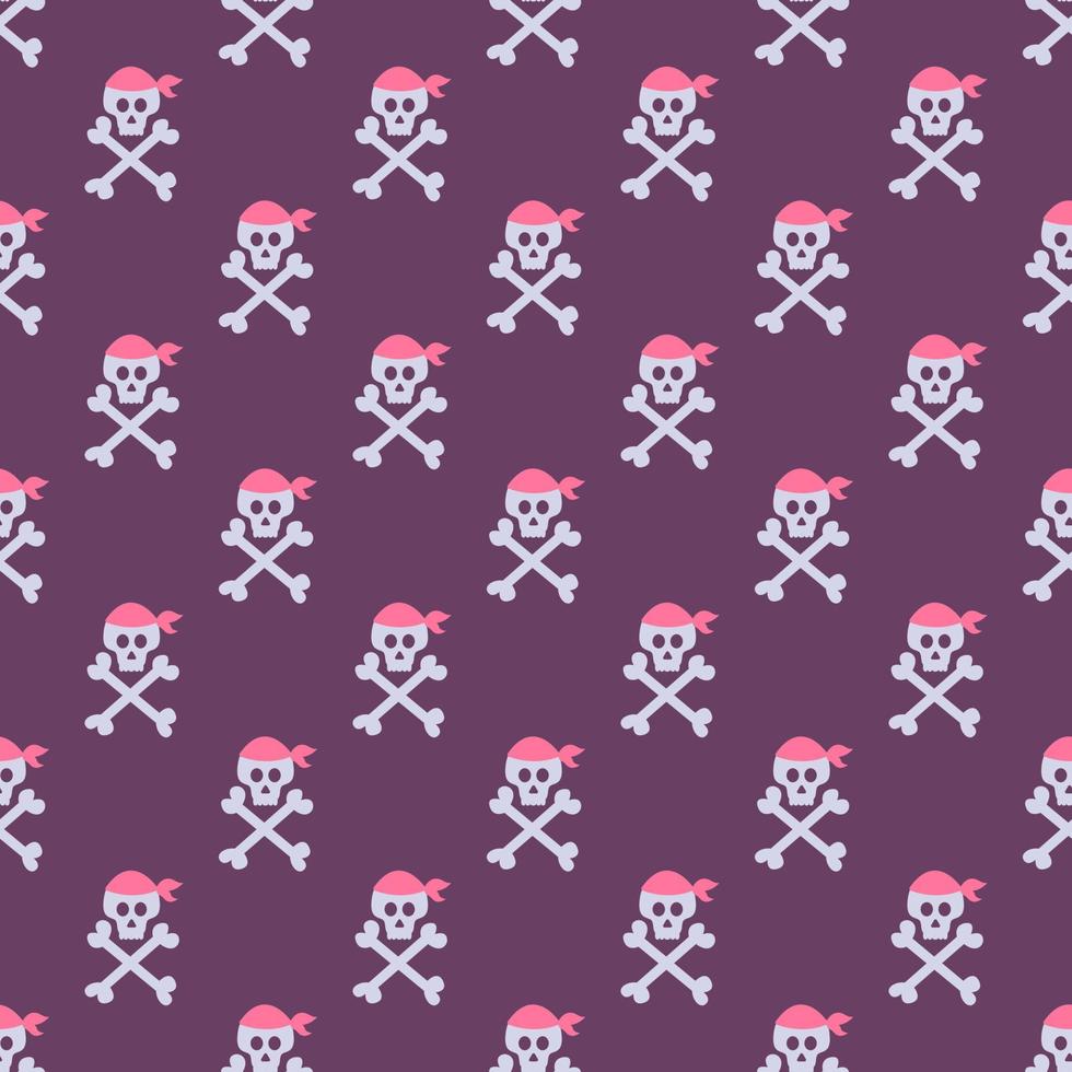 Pirate symbol, skull with bones, vector seamless pattern