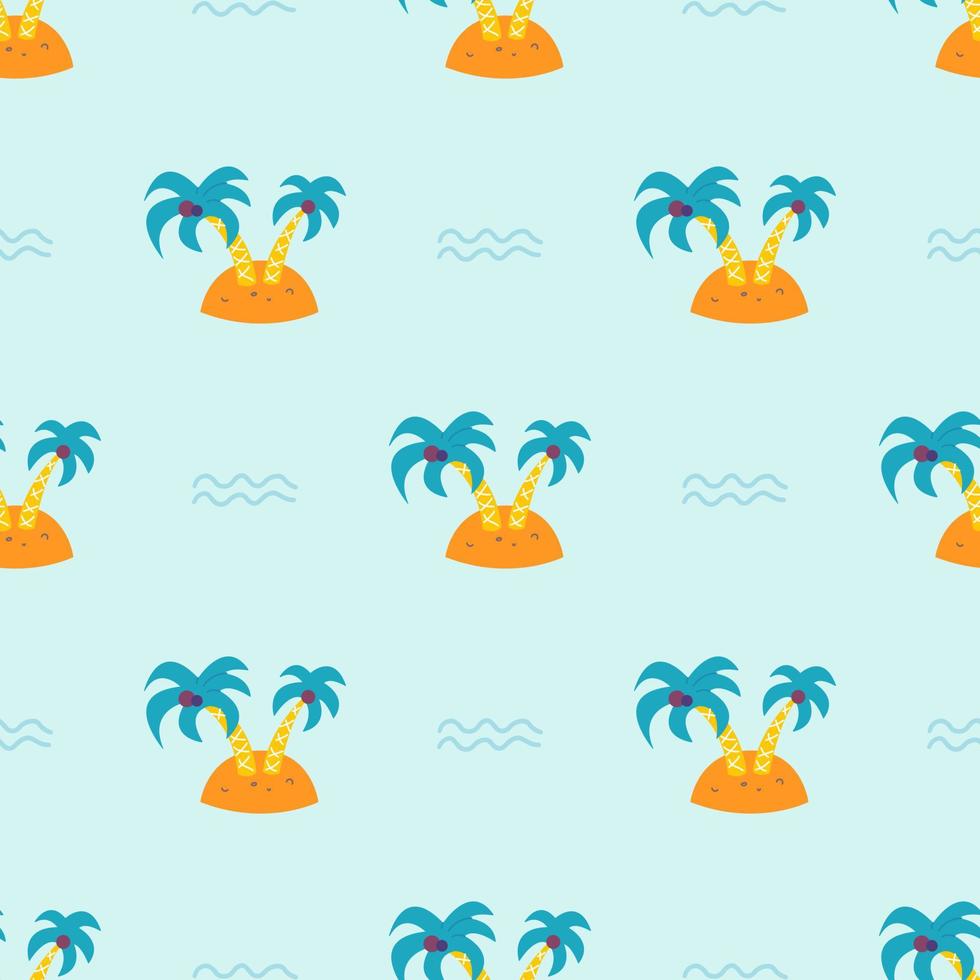 An island with palm trees in the sea, vector seamless pattern