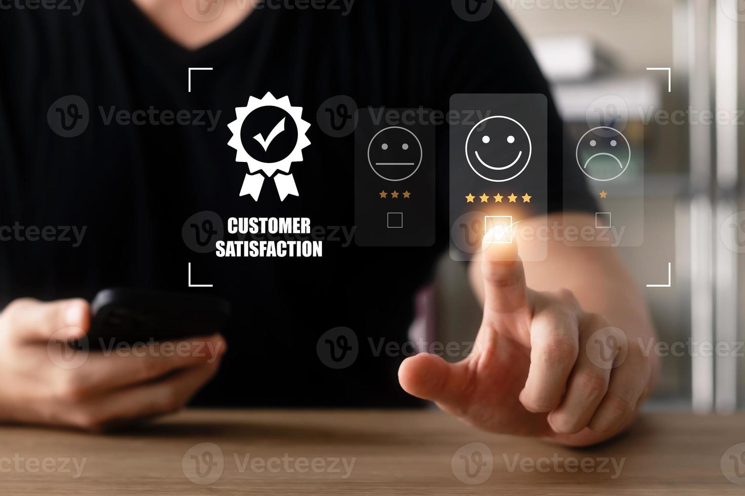 User give rating to service experience on online application, Customer review satisfaction feedback survey concept, Customer can evaluate quality of service leading to reputation ranking of business. photo